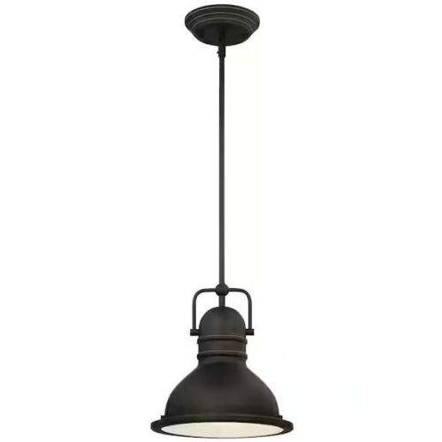 Westinghouse Boswell 1-Light Oil Rubbed Bronze with Highlights LED Mini Pendant with Frosted Prismatic Acrylic Lens - Lot 531