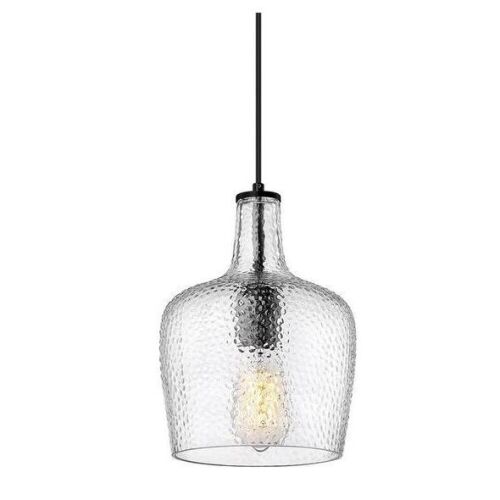 Lot of (2) 60-Watt 1-Light Pendant Light with Clear Hammered Glass Shade - Lot 533