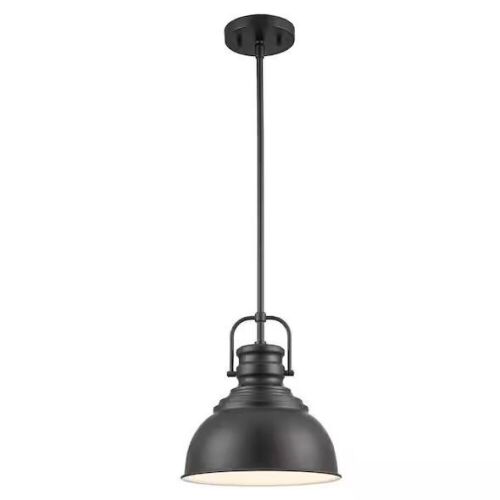 Home Decorators Collection Shelston 10 in. 1-Light Black Farmhouse Pendant Light Fixture with Metal Shade - Lot 534