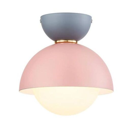 Rennnsan Conner 7.8 in. 1-Light Macaron Grey and Pink Flush Mount Light with Opal Bubble Shade - Lot 536