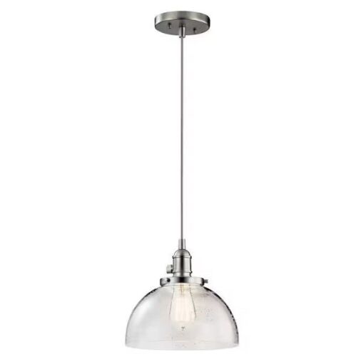 KICHLER Avery 10.25 in. 1-Light Brushed Nickel Farmhouse Shaded Kitchen Goblet Mini Pendant Light with Clear Seeded Glass - Lot 538