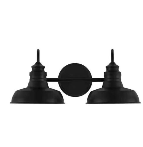 Hampton Bay Elmcroft 18.25 in. 2-Light Matte Black Farmhouse Vanity with Metal Shades - Lot 541
