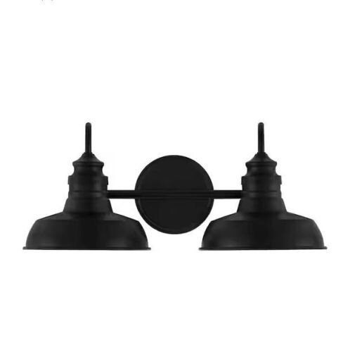 Hampton Bay Elmcroft 18.25 in. 2-Light Matte Black Farmhouse Vanity with Metal Shades - Lot 547