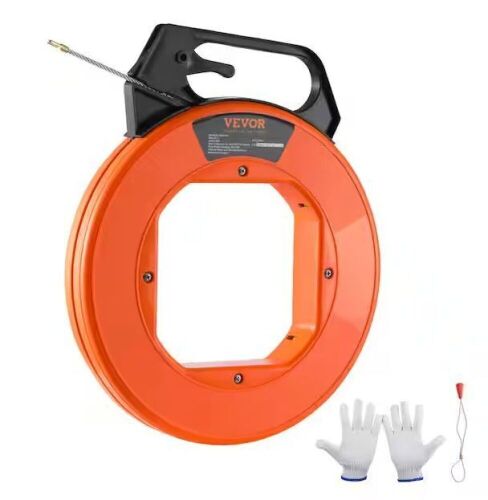 VEVOR Fish Tape 100 ft. 3/16 in. Fiberglass Wire Puller Fishing Tools with Handle - Lot 630