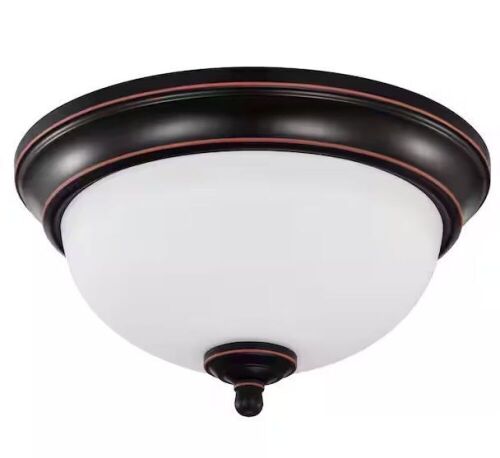 Lot of (2) SATCO 10.88 in. 19-Watt Mahogany Bronze Integrated LED Center Lock Flush Mount with Frost Glass Shade - Lot 631