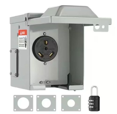 VEVOR RV Power Outlet Box Indoor/Outdoor 30 Amp 125-Volt/250-Volt Receptacle Panel NEMA TT-30R Single Outlet for RV Camper Car - Lot 634