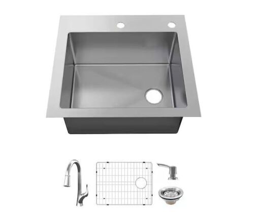 Glacier Bay 25 in. Drop-In Single Bowl 18 Gauge Stainless Steel Kitchen Sink with Pull-Down Faucet - Lot 71