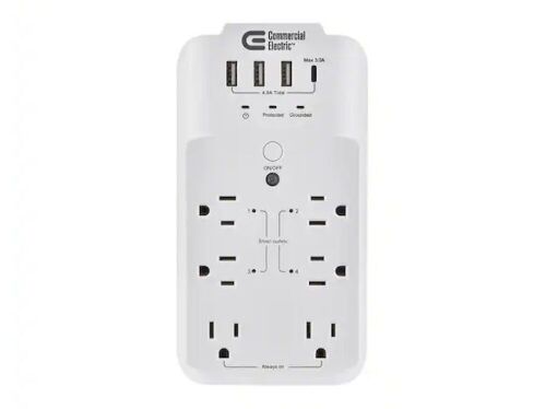 Commercial Electric 6-Outlet Smart Surge Protector with 4-USB Ports, White, Powered by Hubspace - Lot 838