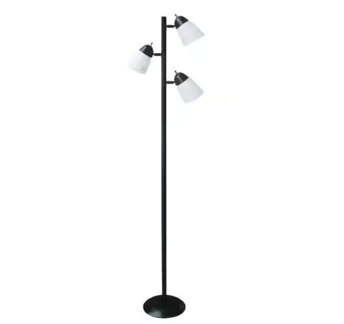 Hampton Bay 64.5 in. Black Track Tree Floor Lamp with 3 White Plastic Shades - Lot 839