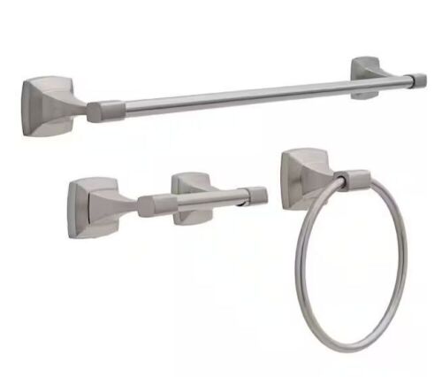 Delta Portwood 3-Piece Bath Hardware Set with 24 in. Towel Bar, Toilet Paper Holder, Towel Ring in Brushed Nickel - Lot 848