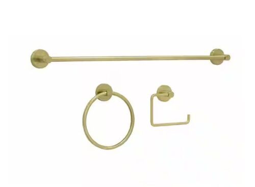 Lot of (3) MSI 3-Piece Bath Hardware Set with 24 in. Towel Bar, Toilet Paper Holder and Towel Ring in Brushed Gold - Lot 849