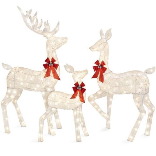 6.5ft 3-Piece Lighted Christmas Deer Set Outdoor Decor with LED Lights - Lot 518