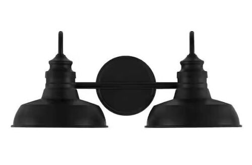 Hampton Bay Elmcroft 18.25 in. 2-Light Matte Black Farmhouse Vanity with Metal Shades - Lot 546