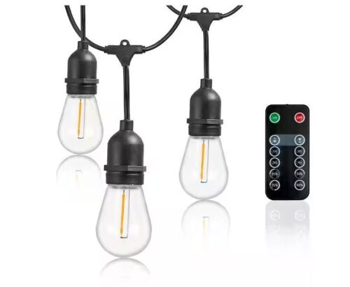 Newhouse Lighting Outdoor 48 ft. Plug-In S14 Edison Bulb LED String Light with Wireless 265W Dimmer, Remote Control, Extra Bulb, Black - Lot 111