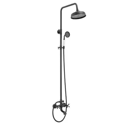 3-Spray Wall Slid Bar Round Rain Shower Faucet with Tub Faucet 2 Cross Handles in Matte Black - Lot 58