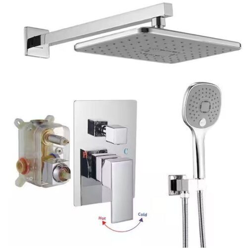 BWE Luxurious Single Handle 2-Spray 11.53 in. Wall Mount Rectangle Shower Head with Hand Shower Faucet in Polished Chrome - Lot 66