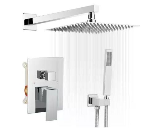 BWE 2-Handle 2-Spray 12 in. Square High Pressure Shower Faucet in Polished Chrome - Lot 67