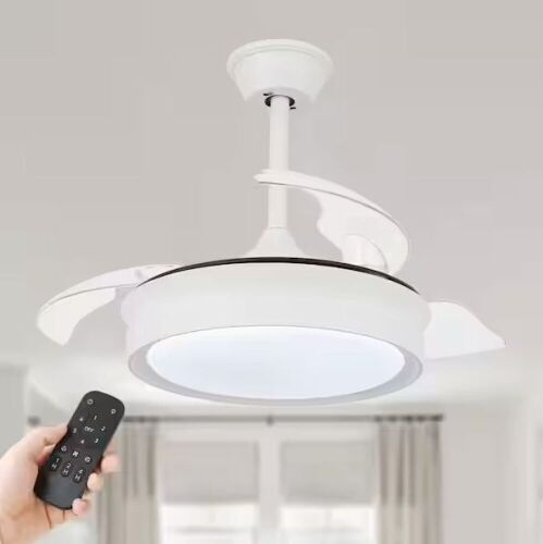 Bella Depot 36 in. Indoor Integrated LED White Retractable Dimmable Ceiling Fan with Light Kit and Remote Reversible Motor Fandelier - Lot 100