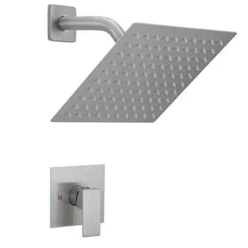 BWE Single Handle 1-Spray Square Shower Faucet Set 2.5 GPM with High Pressure Shower Head in Brushed Nickel - Lot 529