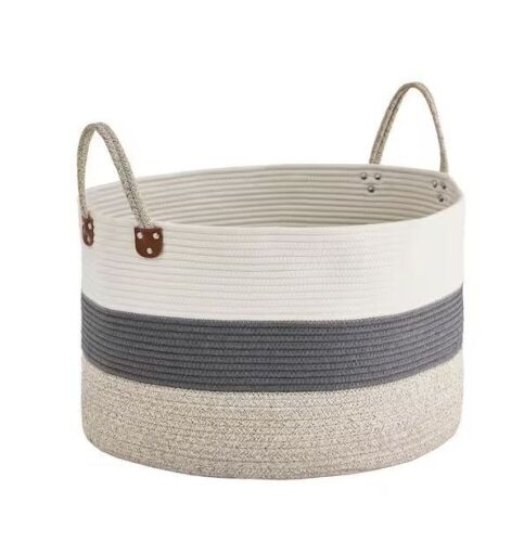 Home Decorators Collection Round Cotton Rope Striped Storage Basket - Lot 823