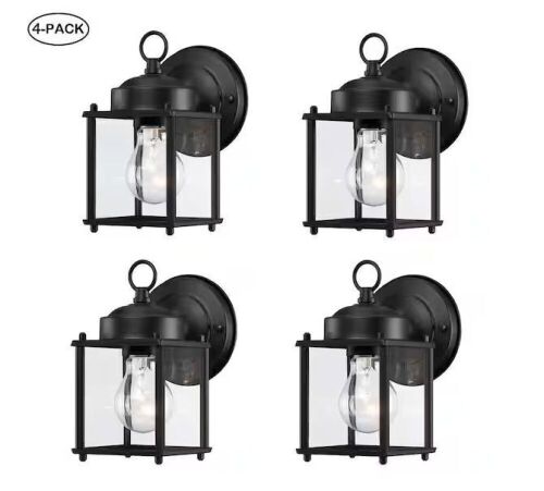 Hukoro Rom 8.in.1-Light Outdoor Wall Light with Matte Black and Clear Glass Shade, 4-Pack  - Lot 502