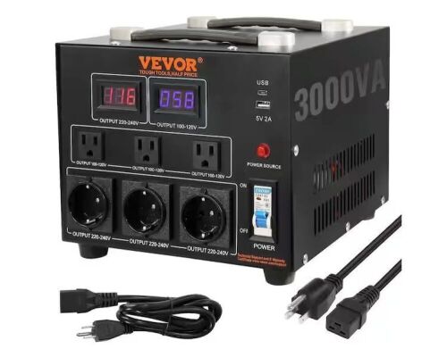VEVOR Voltage Converter Transformer 3000 Watt Up/Down Transformer 110/220 Volt with US/EU Outlet 5-Volt USB Port CE Certified - Lot 603
