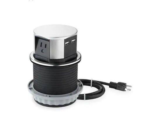 Link2Home Space Saver Pop Up-Outlet, 3 Power Outlets 15 Amp, 2 USB Ports 2.4 Amp, Overload Protection, Splash Resistant - Lot 606
