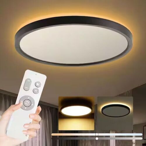 Lot of (3) 12 in. Black Dimmable LED Flush Mount Ceiling Light 3000-6500K with Remote and Nightlight Warm White - Lot 702