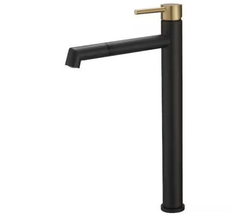 BWE Single Hole Single Handle Bathroom Vessel Sink Faucet With Supply Hose in Matte Black Gold - Lot 115