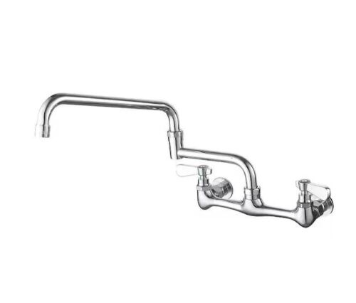 BWE 2-Handle Commercial Sink Faucet with 18" Swivel Spout 8" Center Wall Mount Kitchen Faucet In Polished Chrome - Lot 117