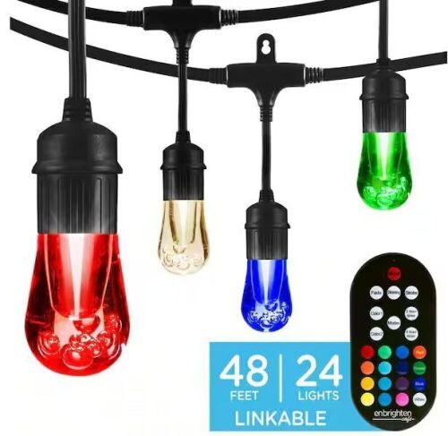 Enbrighten 24 Bulbs 48 ft. Outdoor/Indoor Vintage Color Changing LED String Lights with Remote, Acrylic Edison Bulbs - Lot 35
