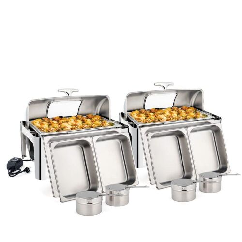 ROVSUN 9 QT 2 In 1 Fuel & Electric Roll Top Chafing Dish Buffet Set, 2 Pack - Lot 94
