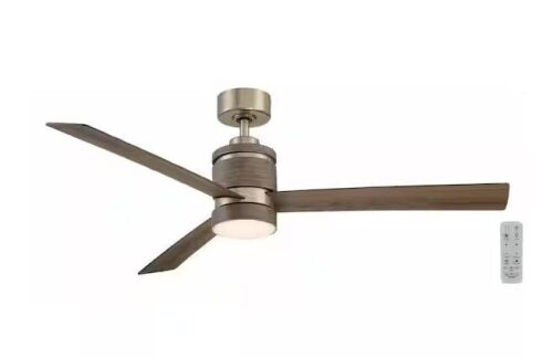 Hampton Bay Pavilion 56 in. Indoor Brushed Gold Ceiling Fan with Adjustable White Integrated LED with Remote  - Lot 97