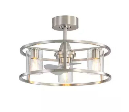 Breezary 24 in. Indoor Brushed Nickel Modern Caged 6-Speed Ceiling Fan with Light Kit and Remote Control - Lot 98