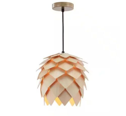 JONATHAN Y Simon 11.75 in. 1-Light Natural/Black Pinecone Wood LED Pendant - Lot 141