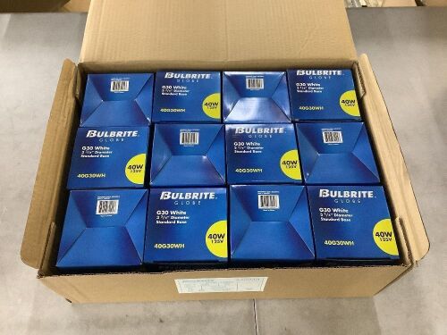 Bulbrite 40-Watt Incandescent G30 Light Bulb, 12 Pack  - Lot 155