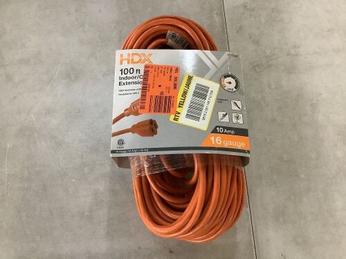 HDX 100 ft. 16/3 Light Duty Indoor/Outdoor Extension Cord, Orange - Lot 172