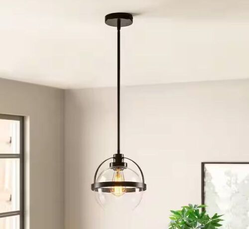 GoYeel 1-Light Matte Black Farmhouse Globe Clear Glass Hanging Pendant Light - Lot 188