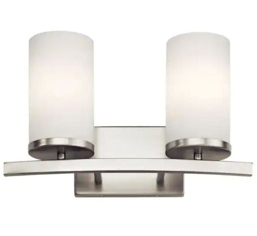 KICHLER Crosby 15 in. 2-Light Brushed Nickel Contemporary Bathroom Vanity Light with Satin Etched Opal Glass - Lot 189