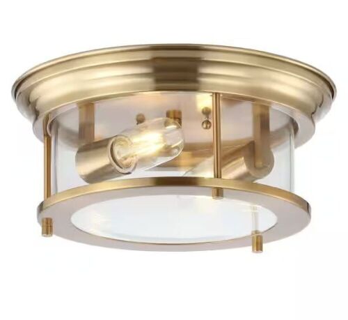 JONATHAN Y Lauren Brass Gold 13.25 in. Metal/Glass LED Flushmoun - Lot 190