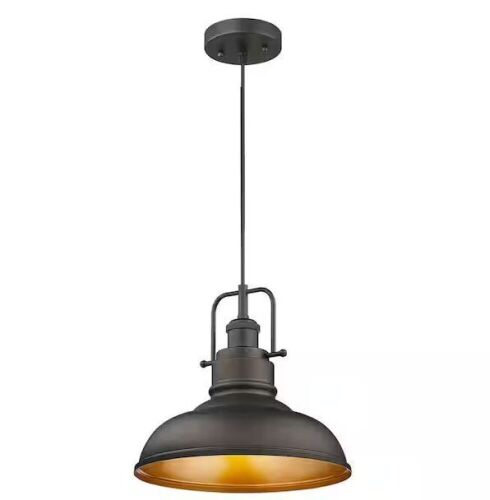 11 in. 1-Light Oil Rubbed Bronze Industrial Pendant Light with Metal Shade - Lot 191
