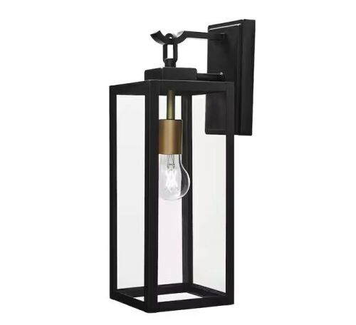 Hampton Bay Maplebrook 18 in. Matte Black with Gold Accents 1-Light Outdoor Line Voltage Wall Sconce  - Lot 193