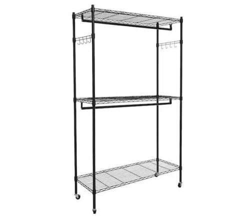 Black Carbon Steel Clothes Rack 17.7 in. W x 79 in. H - Lot 271