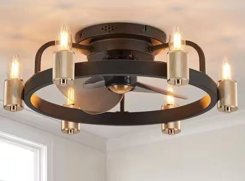11.81 in. Indoor Gold Flush Mount Ceiling Fan with Lights and Remote  - Lot 281