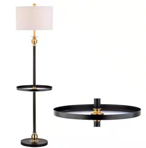 JONATHAN Y Evans 61 in. H Black/Brass Metal End Table Floor Lamp - Lot 282