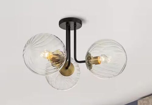 EDISLIVE Lueck 22.01 in. 3-Light Modern Black & Gold Sputnik Swirl Glass Globe Semi Flush Mount - Lot 287