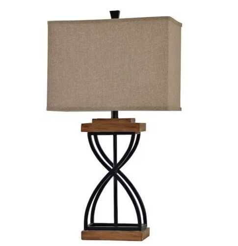 StyleCraft 31 in. Black Wood Table Lamp with Beige Hardback Fabric Shade - Lot 288