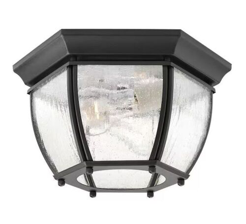 Progress Lighting Roman Coach Collection 2-Light Textured Black Clear Seeded Glass Traditional Outdoor Close-to-Ceiling Light - Lot 289