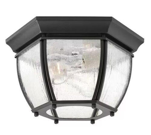 Progress Lighting Roman Coach Collection 2-Light Textured Black Clear Seeded Glass Traditional Outdoor Close-to-Ceiling Light - Lot 291