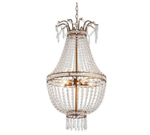 Modern 5-Light Brushed Gold Crystal Empire Chandelier  - Lot 293